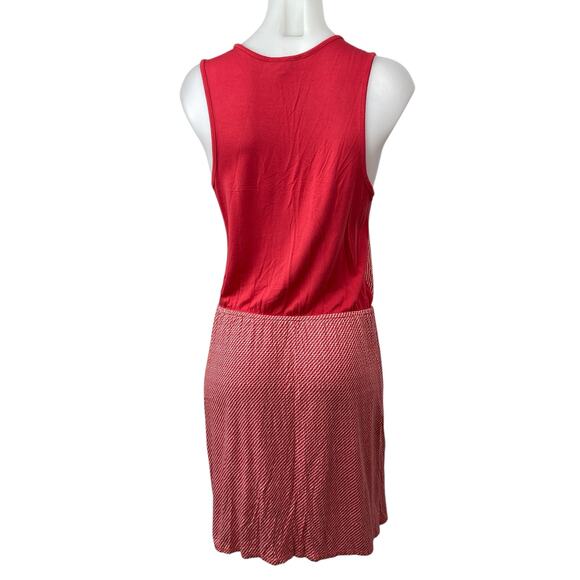 Anthropologie Deletta Red Knit Chevron Sleeveless V Neck Midi Blouson Dress Sz M - Picture 2 of 4